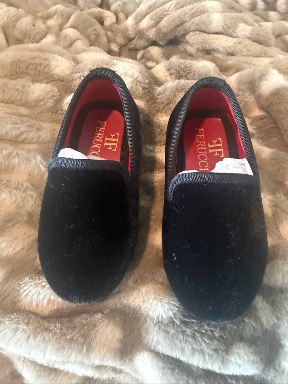 Kids Black Velvet Slip-On Dress Shoes